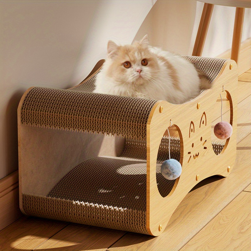 

1pc - Cat House Bed & Scratching Pad, Interactive , -free , Cat Furniture For To - Comfortable & Battery