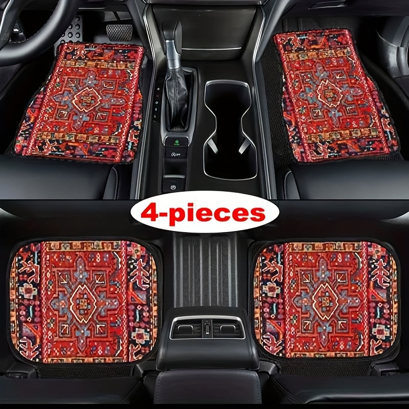 TEMU Suitable For All Car Models, 4pcs Set Chinese Ancient Stylegrids Pattern Car Carpet, All Year Round Vehicle Carpet, With Non-slip Bottom Seat,