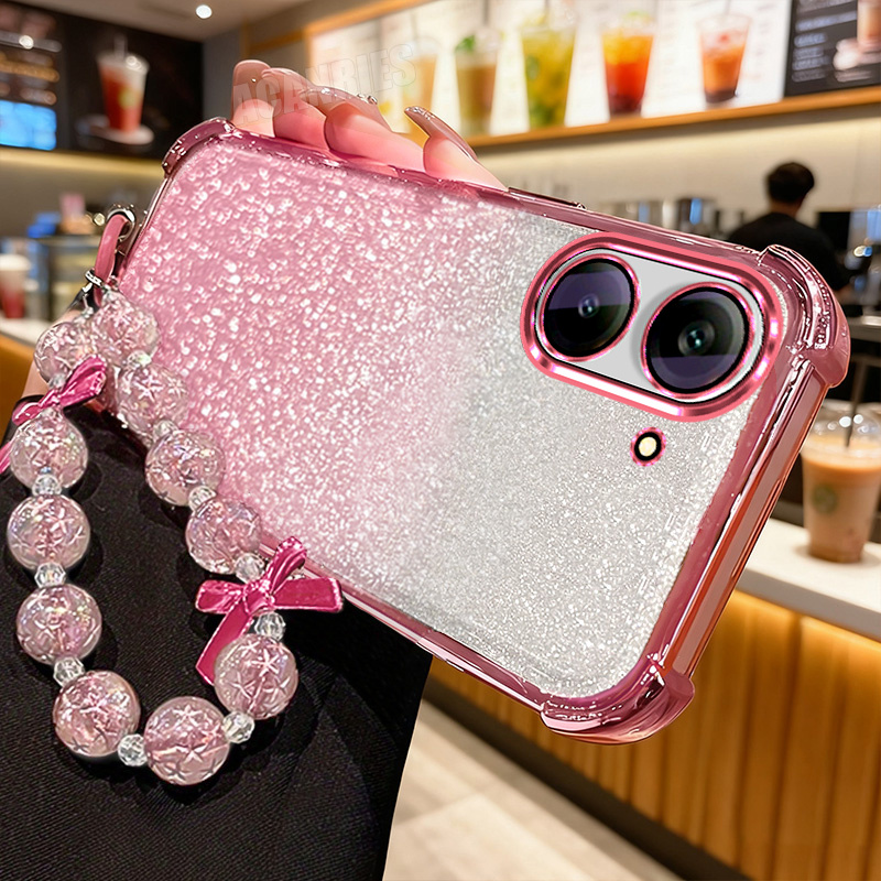 TEMU Phone Case: Lanyard Wrist Strap Chain Luxury Plating Glitter Gradient Shockproof Protection Phone Case For Xiaomi Poco C65/ Redmi 13c/ A5 4g Tpu