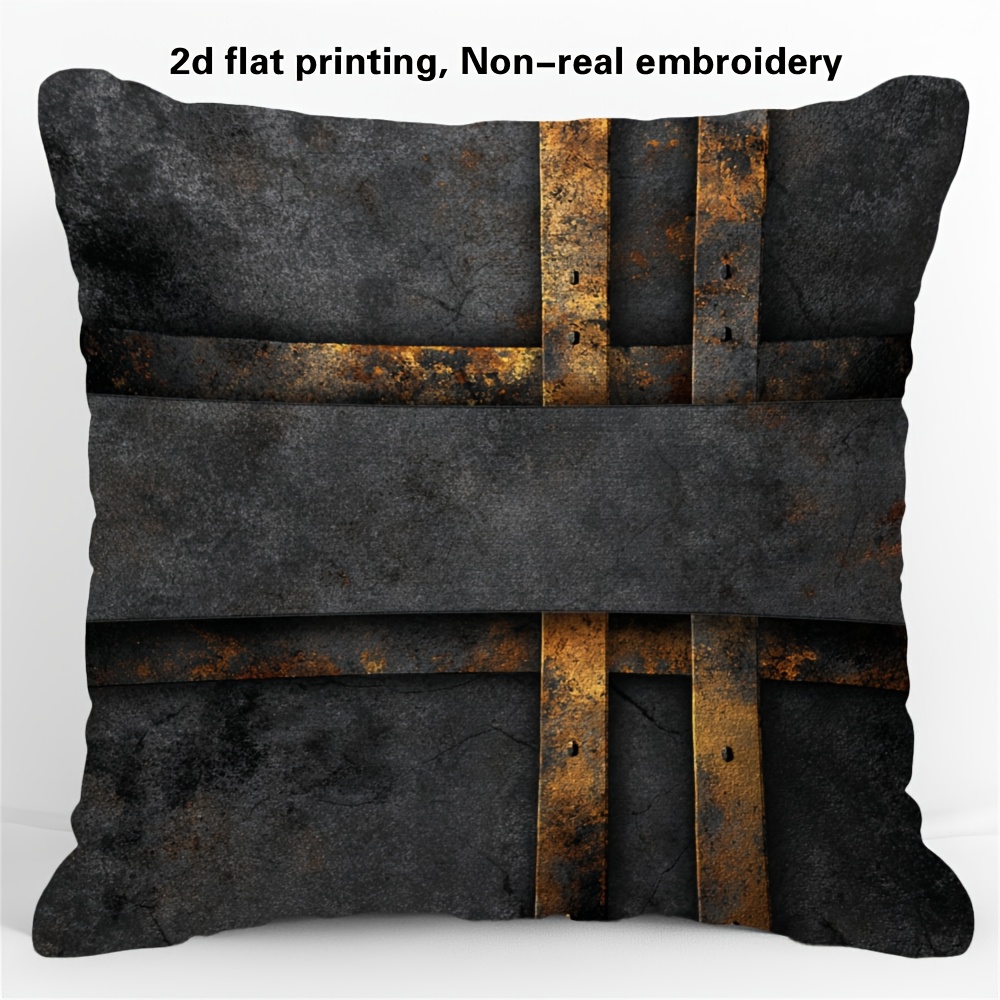 TEMU 2d Flat - 1pc Of Vintage Industrial Style Pillow Cover - Featuring A Rustic Metal Texture, Single-sided Print, Zipper Closure, Machine Washable