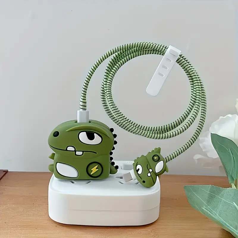 TEMU para Cargador Rápido Apple de 18W/20W, Protector de Cable de y Cargador Combo de Dinosaurio de Dibujos Animados, Adiciones para Cargador USB-C,