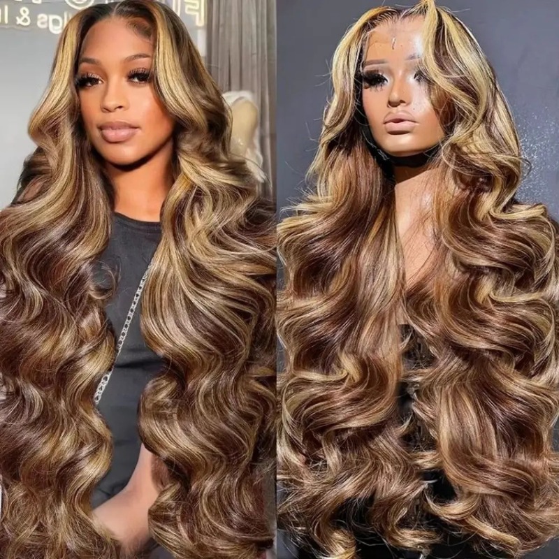 TEMU A Large Wig With Long, Curly Hair In A Brown And Golden Gradient, Made From High-temperature For A Stylish, Face Contour