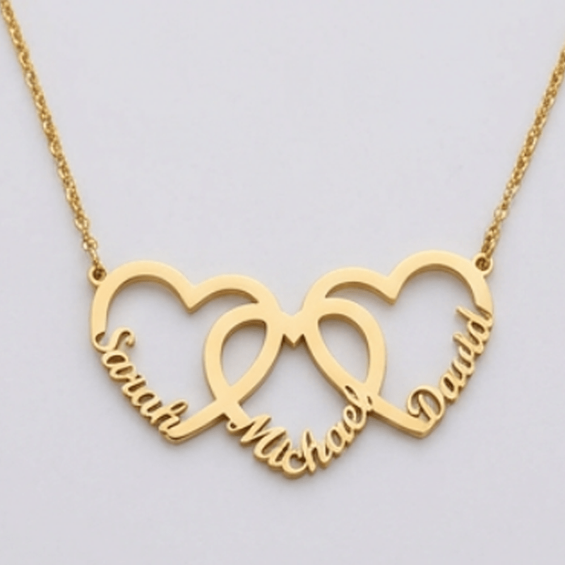 TEMU Interlocked Custom Name Necklace, Overlapping Heart-shaped Design Engraved With 3 Names, Symbolizing Family And Gently Commemorating Collarbone