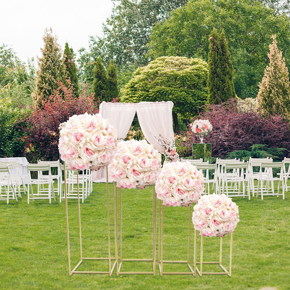 TEMU Wedding Flower Stand, 4-pack, Golden, Square, 23x23x45cm, 26x26x60cm, 29x29x75cm, 31x31x90cm, Powder Coated, Rust-proof, Durable, 22-33 Lbs
