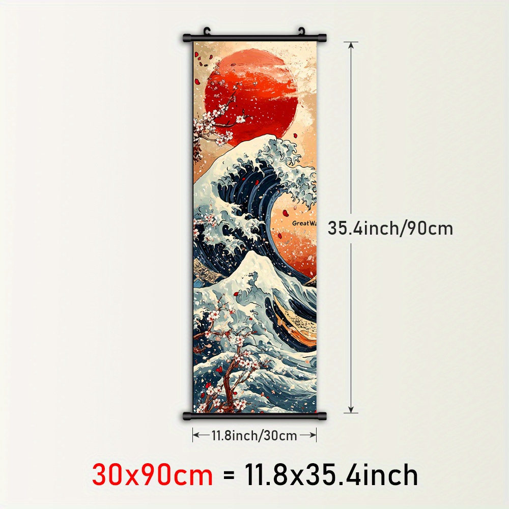 TEMU 1pz da Parete su Tela in Stile Giapponese Incorniciata - La Grande di con Fiori di Ciliegio e , Sospeso con Cornice in Plastica a Motivo Cartone