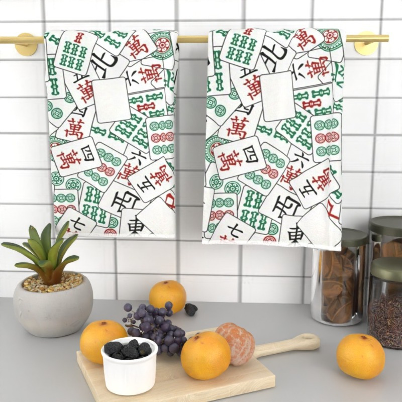 

2pcs Mahjong Pattern Towels, 18x26 Inches, Super Polyester, Contemporary Themed, Machine Washable, Ideal For Kitchen, Bathroom, Spa - Decor Gift For Mahjong Enthusiasts