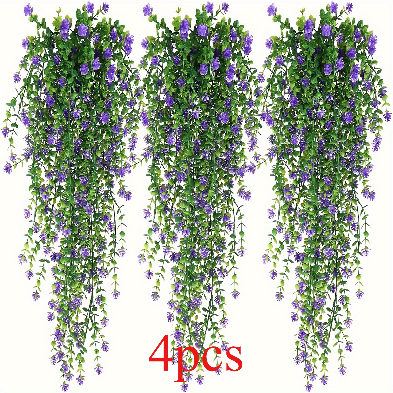 4pcs large artificial hanging plants outdoor indoor realistic plastic greenery vines with purple flowers weather resistant   plants for wedding engagement patio balcony decor no maintenance hanging artificial plants patio enhancement natural look nomaintenance required