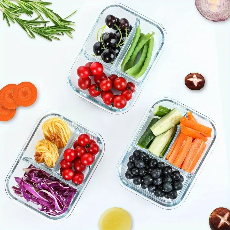 2025 glass meal prep containers 3 compartment with lids microwave oven dishwasher safe rectangular food storage containers for lunch portion control back to school bento box lunch box Product details 3