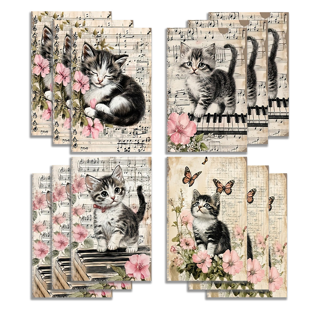 TEMU 12pcs/Set Cahiers de poche Mini Cahier, Couverture Chat Cahier de notes, Éléments floraux, Pages intérieures rayées, Rangement léger, Convient