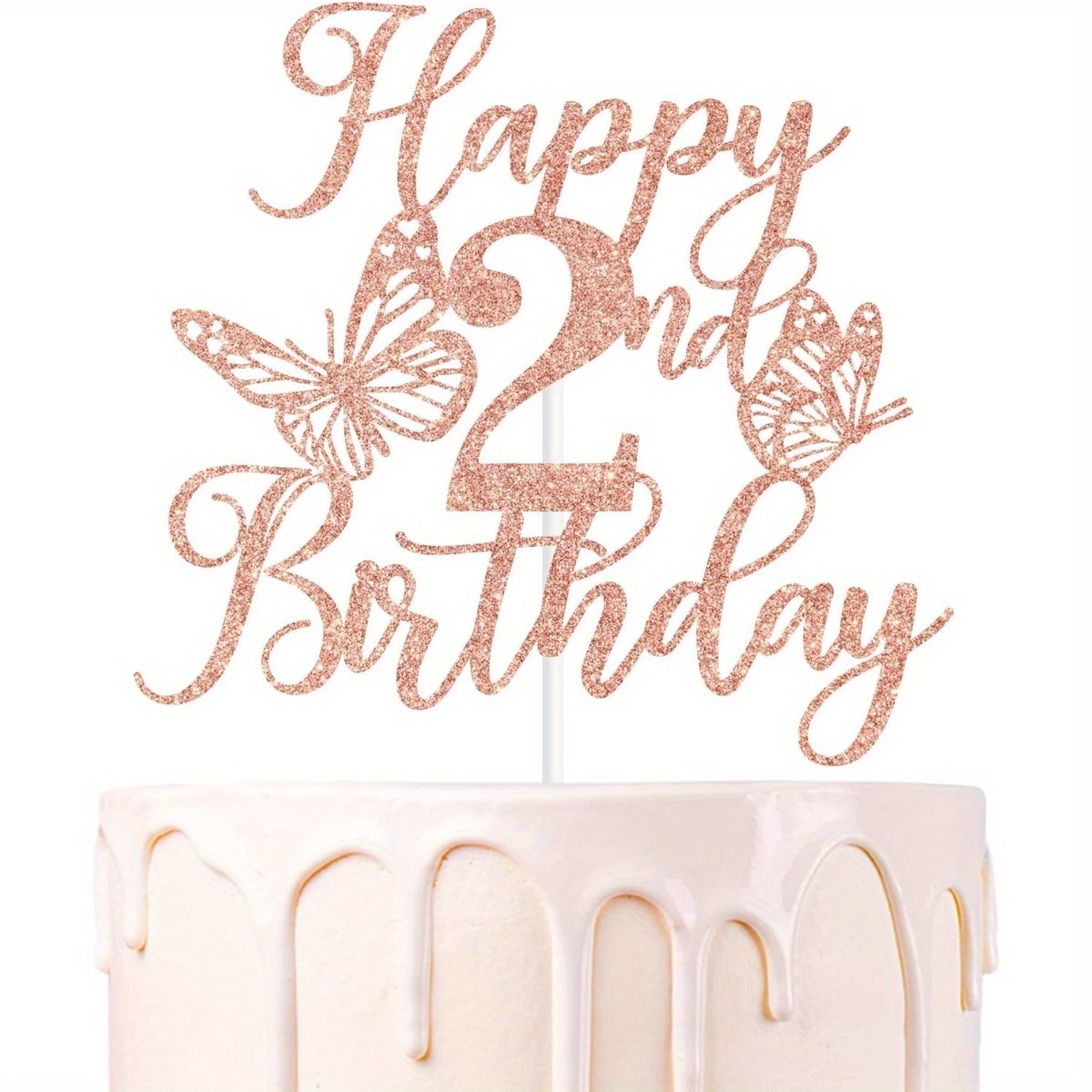 Image of 1 Pcs Rose Golden To 2 Years Cake Topper, Baby's 2nd Birthday Party Decorations Supplies