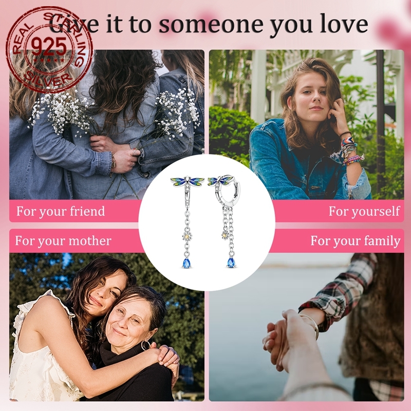 Women's 925 Silver Dragonfly Tassel Hoop Earrings, Elegant Gift