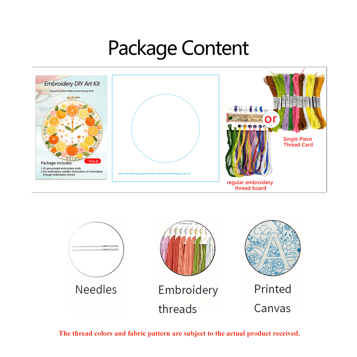 Citrus Clock Embroidery Kit, Beginner Full Tool Set