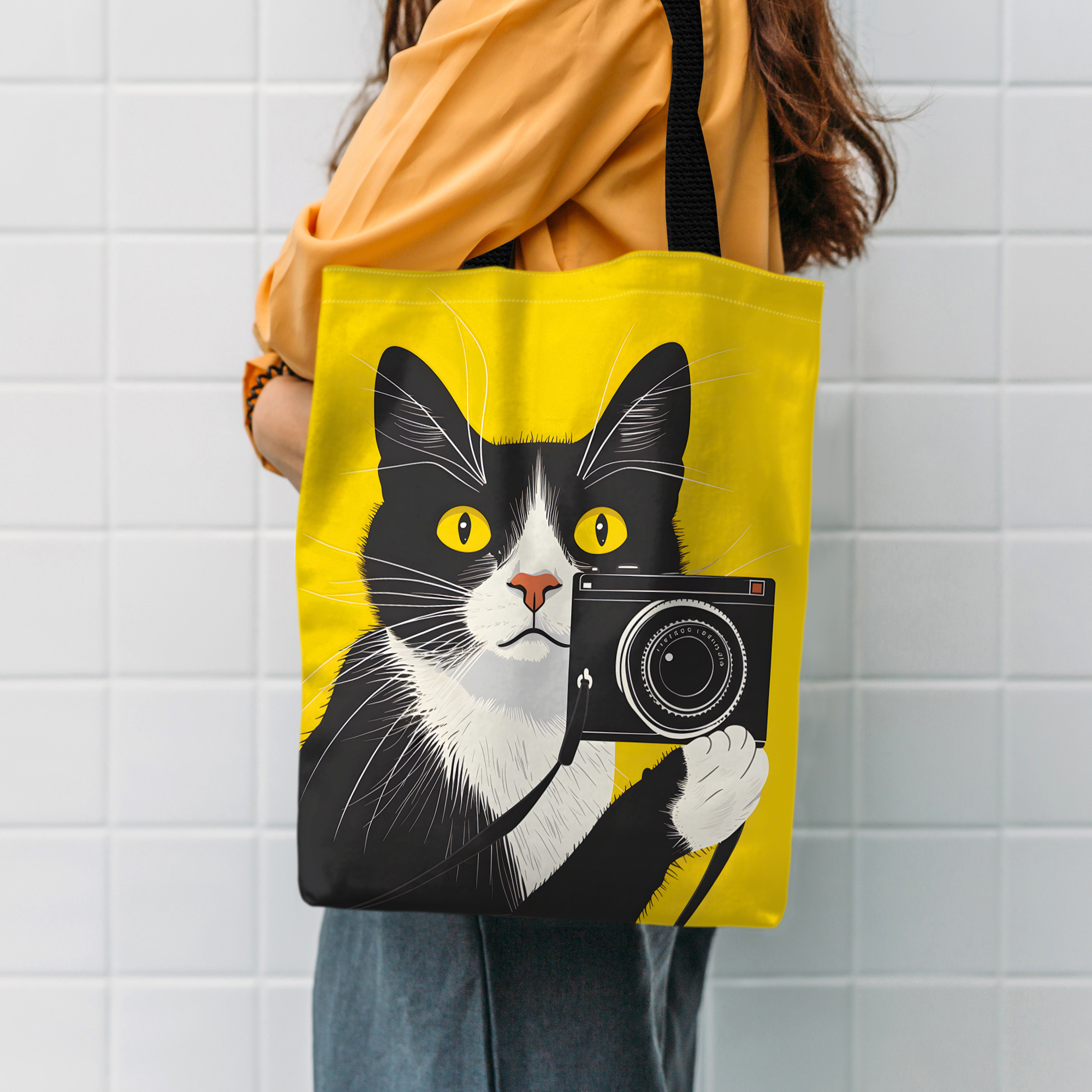 猫要素 1個 面白い猫柄キャンバストートバッグ ショッピングに最適