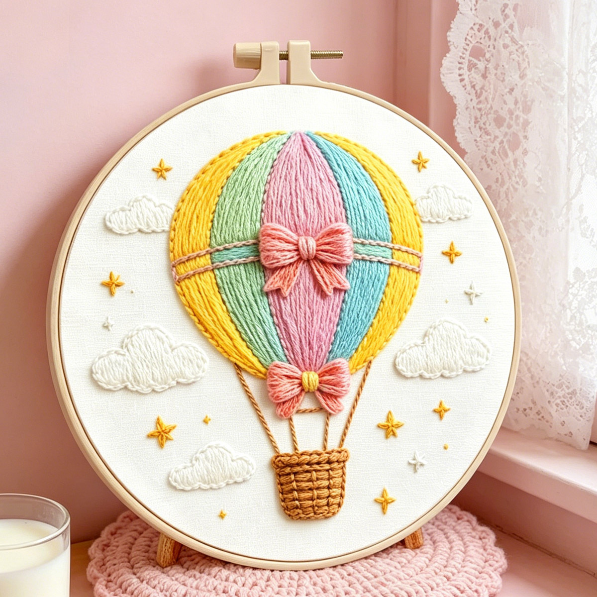 TEMU 1 Set Of Printed Embroidery Kit, Hot Air Balloon Themed Diy Embroidery Kit, Suitable For Adult Beginners Who Are Diy Embroidery Enthusiasts.