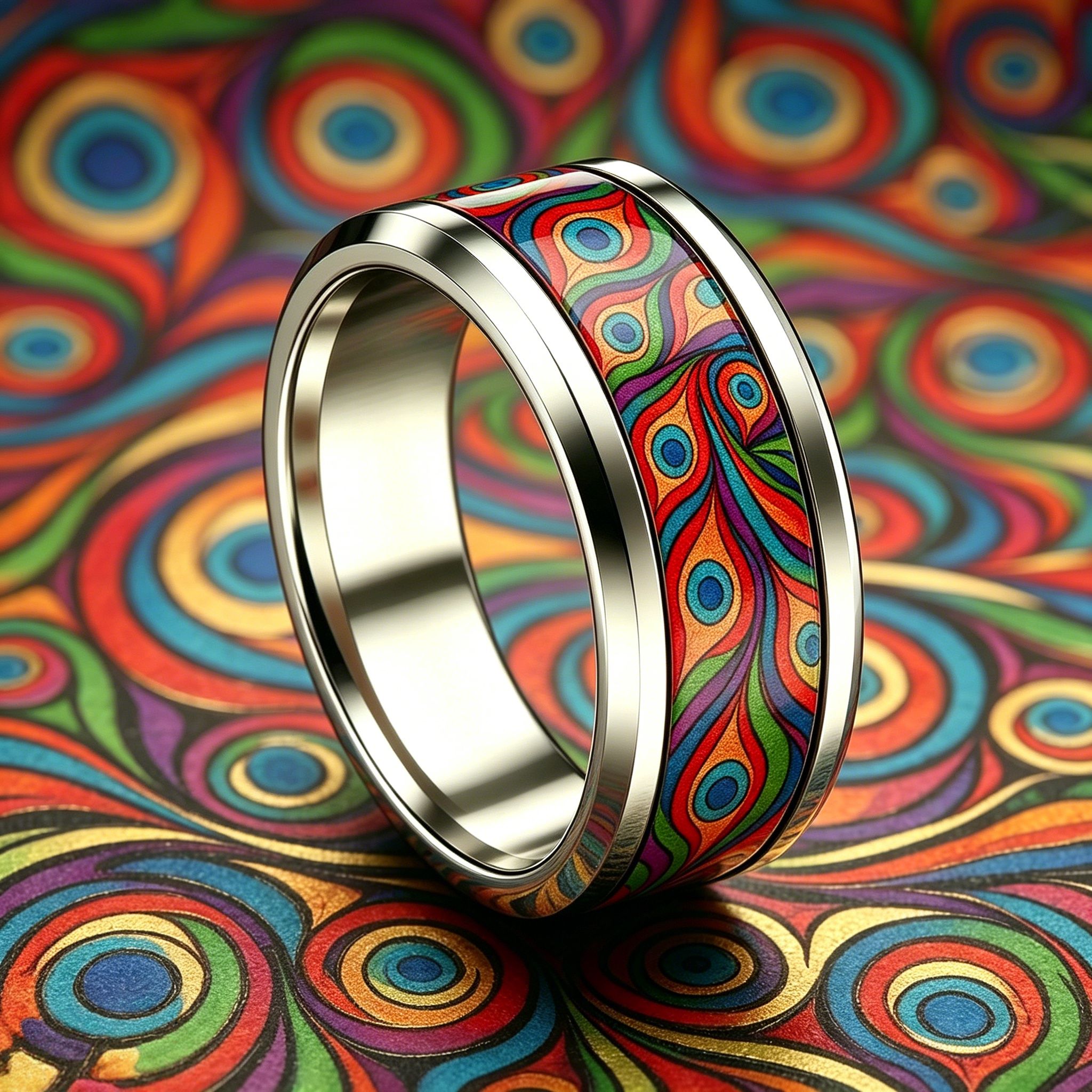 Rainbow Peacock Feather Eye 304 Stainless Steel Ring
