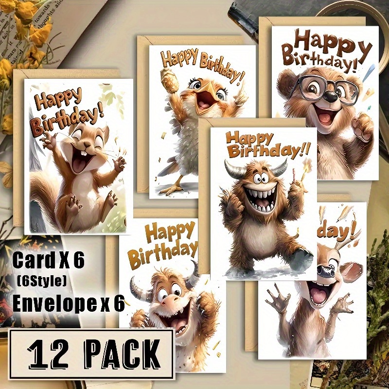 TEMU 12pcs Retro Birthday Card Set With Envelopes, Perfect For Back-to-, Teacher's Day, Valentine's Day, Easter, Mother's Day, Father's Day,
