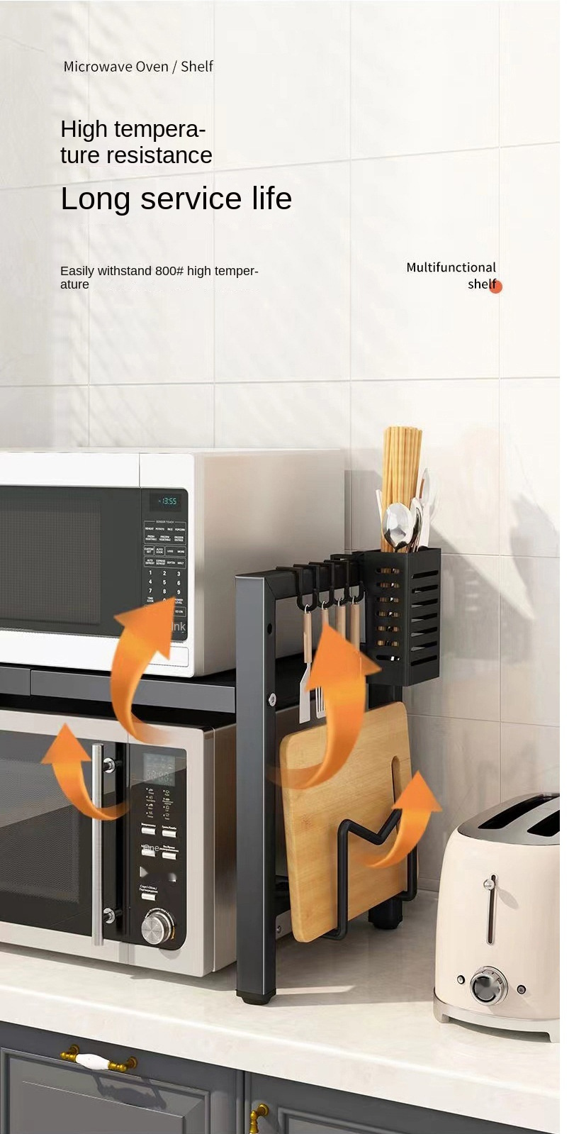 Microwave Oven Rack, Expandable Microwave Oven Rack for Countertop Kitchen Utensil and Tableware Storage, with 6 Hooks, Carbon Steel Microwave Oven Shelf Countertop with Hooks - Mother's Day Gift for Wife - Kitchen Storage 19 Microwave Oven Rack, Expandable Microwave Oven Rack for Countertop Kitchen Utensil and Tableware Storage, with 6 Hooks, Carbon Steel Microwave Oven Shelf Countertop with Hooks - Mother's Day Gift for Wife - Kitchen Storage