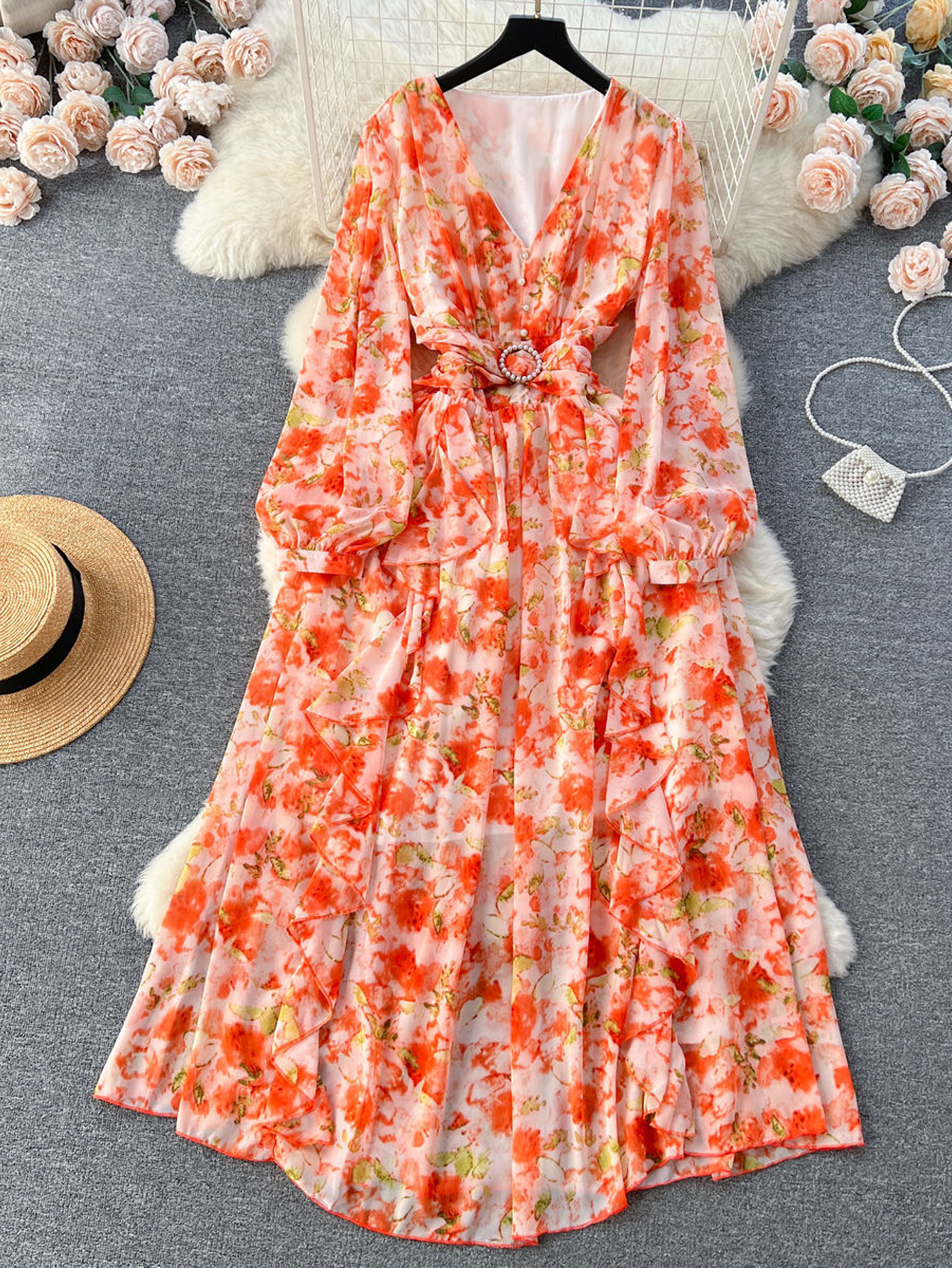 chinese dress ladies CUPSHE Fall Dresses for Women 2025 V Neck Long Sleeve Floral Smocked Waist  A Line Long Casual Maxi Dress Black Floral, S at Amazon Women's Clothing  store main image 1