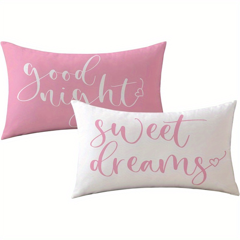 TEMU Set Of 2 Pillow Covers Featuring A Soft Pink And White Cursive Design, Measuring 12x20 Inches, With A Zipper And Machine Washable. Ideal For For Home And Outdoor Farmhouse Decoration