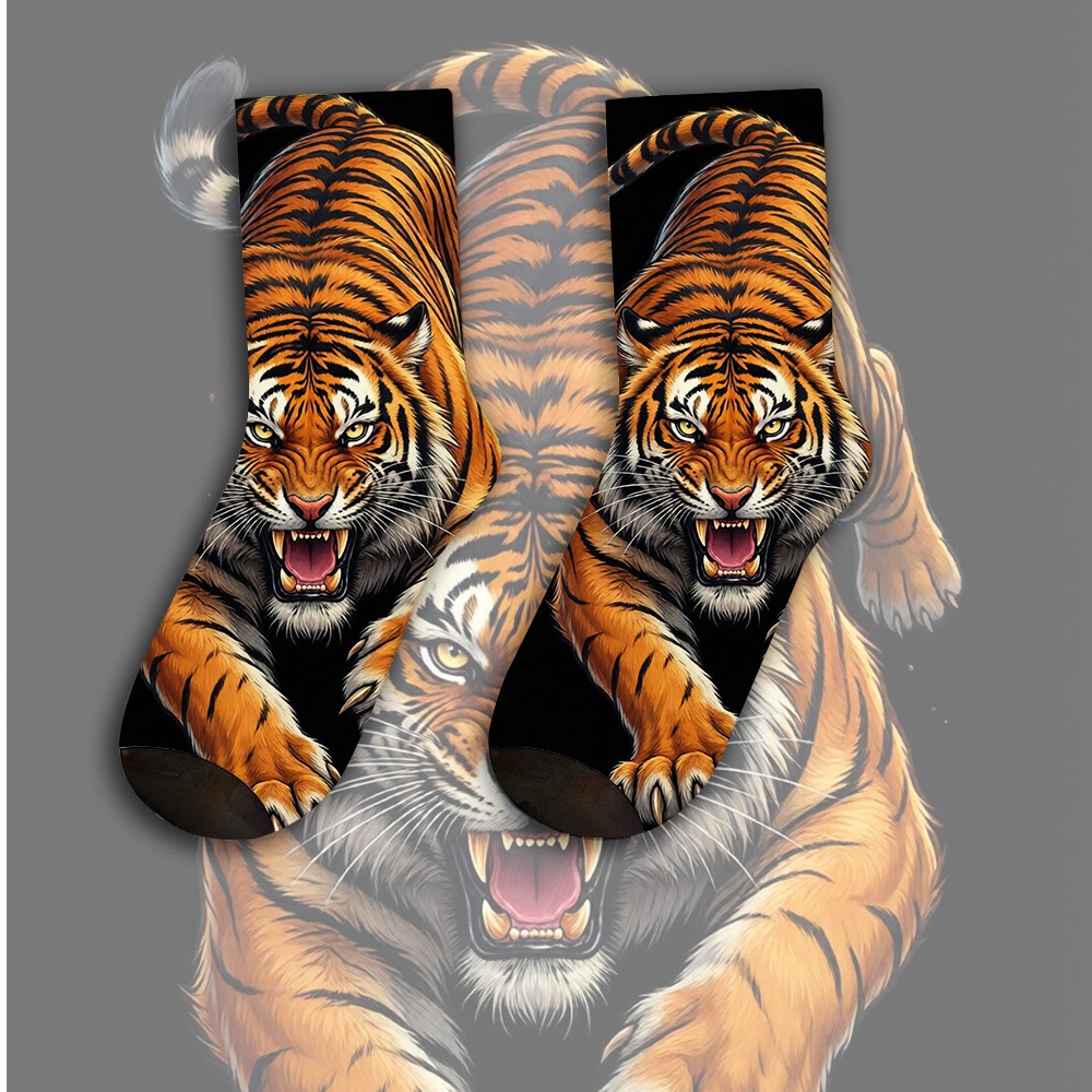 TEMU A Unique Pair Of Socks Designed With Pouncing Tiger For Women& Men, Sock | Ideal For Party Costume, Gifts, Daily Wear