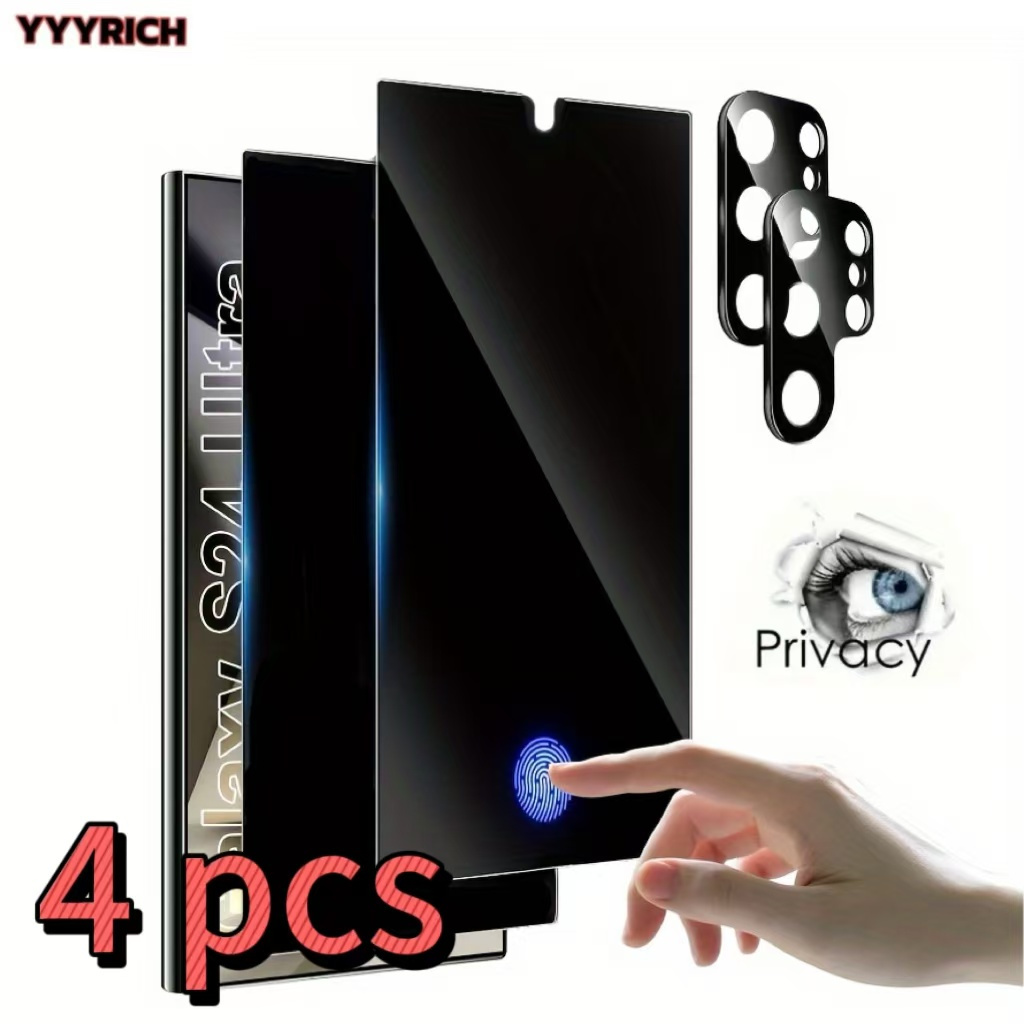 

2pcs Full Coverage Tempered Glass Screen Protector And 2pcs Camera Lens Cover - S22/s22+/s23/s23+/s24/s24 Plus/s24 -mobile Phone Screen Privacy Protection Film, Fingerprint Unlock