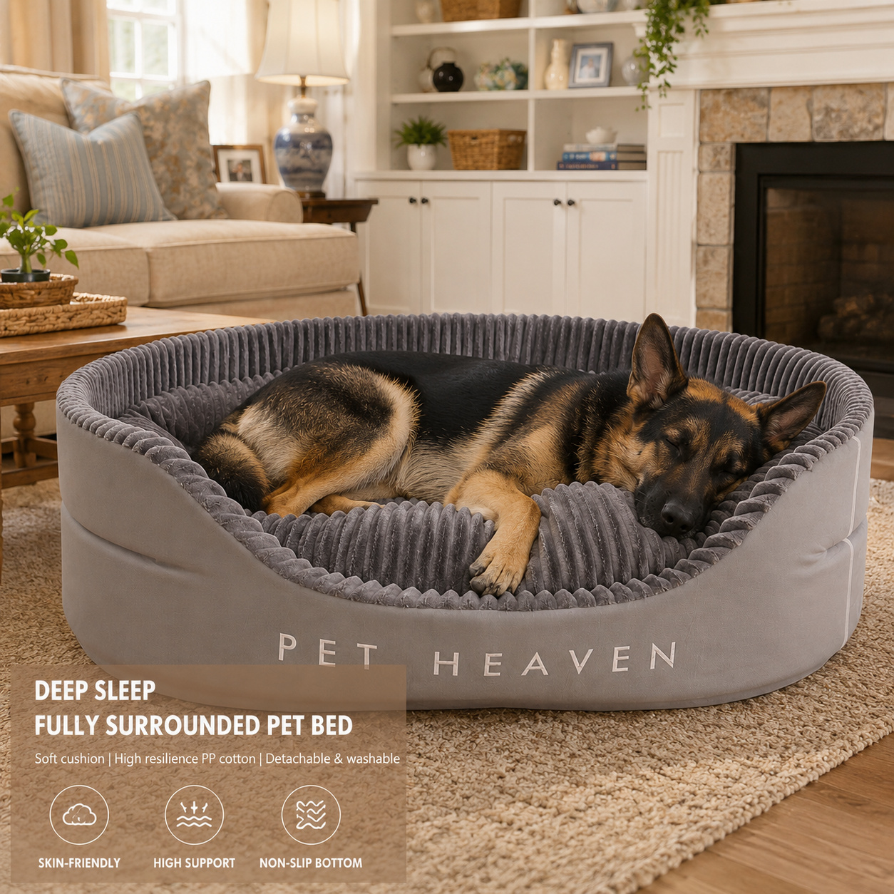 TEMU 4 Sizes Indoor Use Orthopedic Dog Bed With Raised Bolster Support, Calming Plush Dog Sofa Bed For Large Dogs, Non-slip Bottom & Deep , Washable