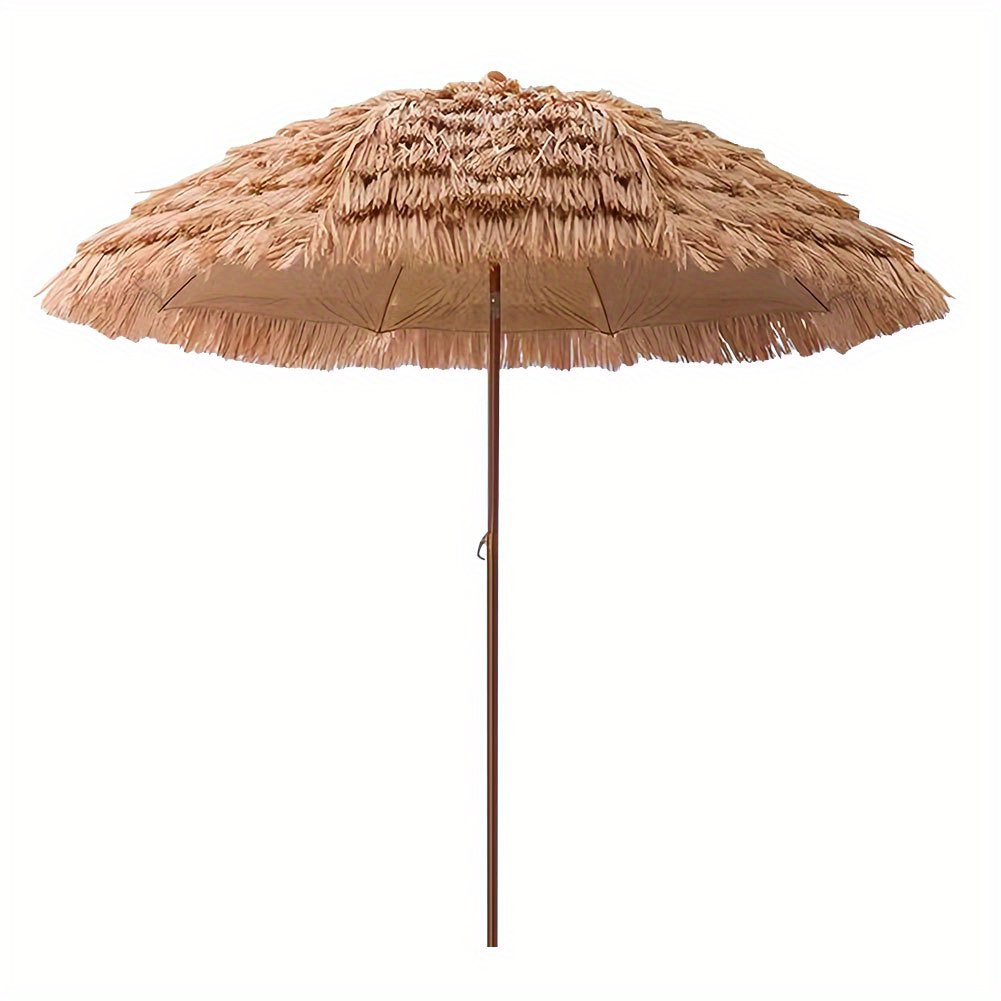 TEMU 7.5ft Thatched Umbrella Umbrella Height Adjustable Outdoor Patio Umbrella 8 Ribs Natural Umbrella For Garden Patio, Beach Sun Shade, Poolside