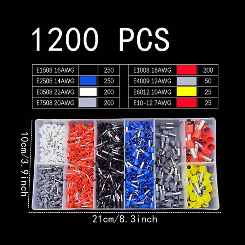 Umlife 700/ 1200pcs Ve European Type Tube Terminals, Wire Ferrules Kit Wire Ends Terminals, Wire Connector Crimper Cable Electrical Pressure Connection Ring Cold Crimp Terminals