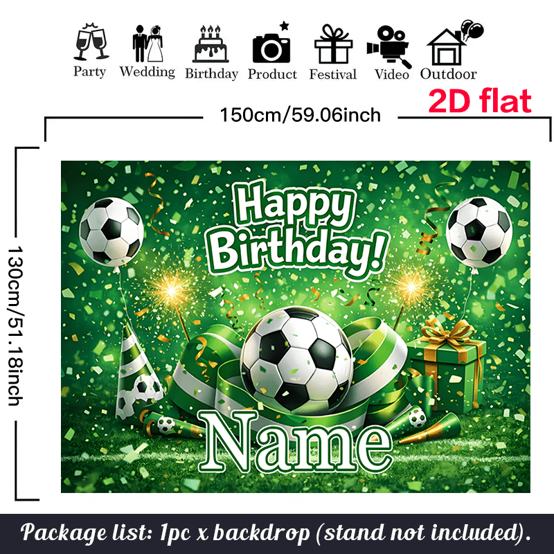 TEMU 2d Flat, 2d Flat Banner, 1pc Name Text Personalized Customization, Green Football Themed Birthday Wishes Background Banner, Birthday Party