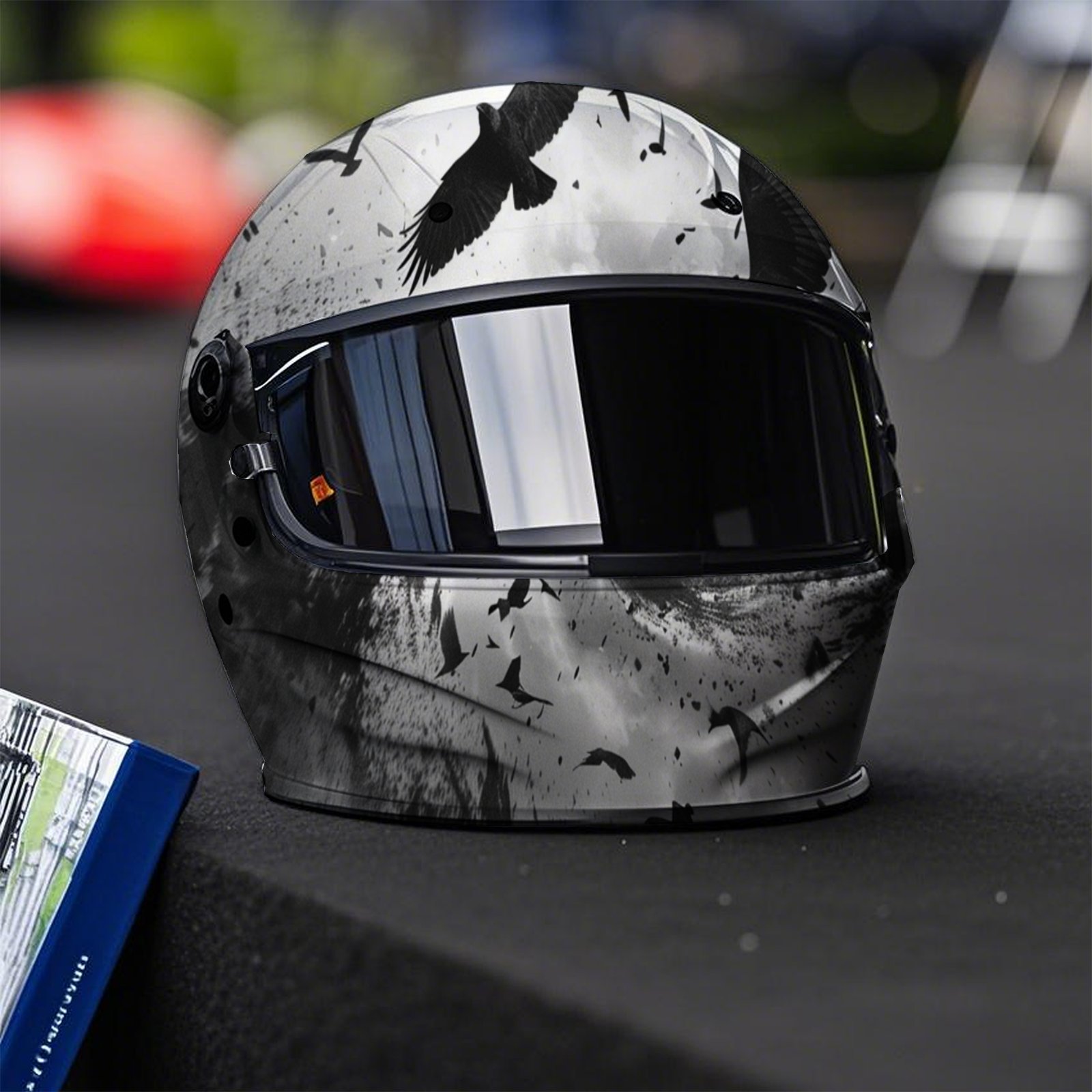 gothic crow flock full face helmet vinyl wrap sticker Temu Finland