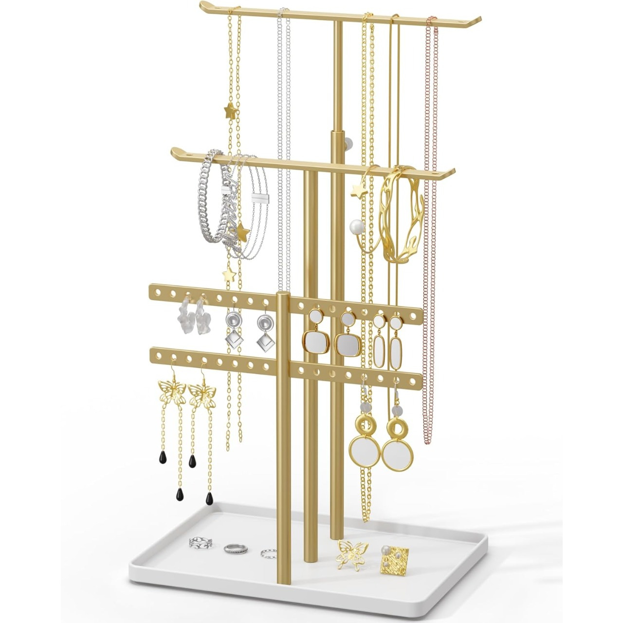 adjustable jewelry stand organizer 17   metal jewelry tree with     multi hook earring display necklace bracelet holder space saving storage for home or boutique jewelry display elegant design sleek    