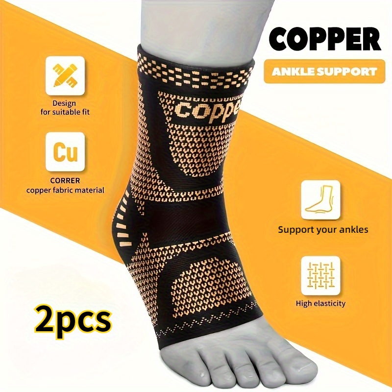 2pcs copper ankle support compression sleeves high   breathable design for men women ideal for running hiking gym daily   with copper accents ankle brace support outdoor sports gear sleek sports design   straps
