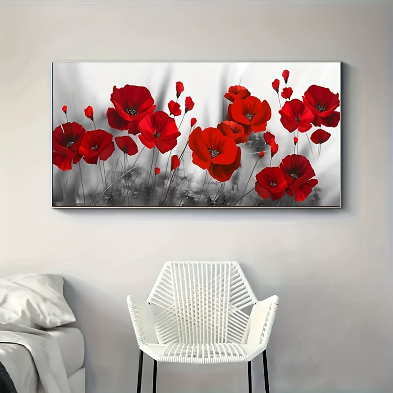 

Kit de Peinture Diamant 5D DIY Extra-Large pour Adultes - Design de Poppies Rouges , Rond Complet, 27.6 x 15.7 Pouces, Art pour Salon & Chambre à Coucher, Cadre, Nouveaux Kits de Peinture Diamant