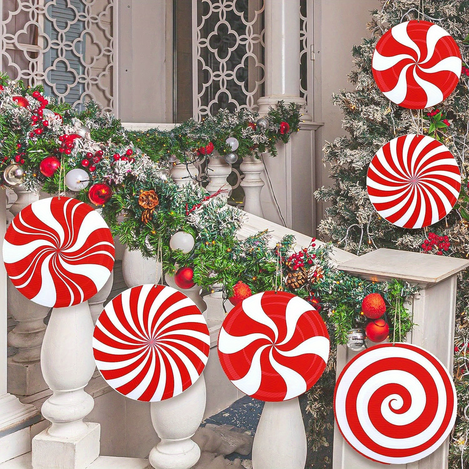 TEMU 6pcs Large Candyland Christmas Ornaments-durable Outdoor Decor For Porch, Tree, Yard & Lawn, Design, Festive Ambiance, Perfect Christmas Present