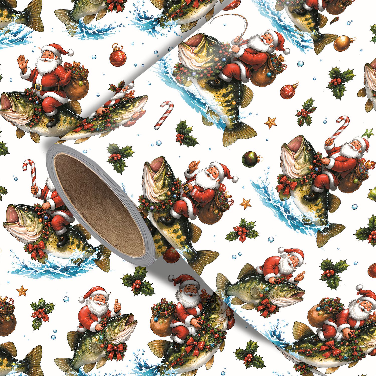 TEMU Rouleau de de Noël motif poisson - Mesure 17.7 pouces X 118 pouces, parfait pour emballer de Noël, créer des décorations de fête et des cadeaux