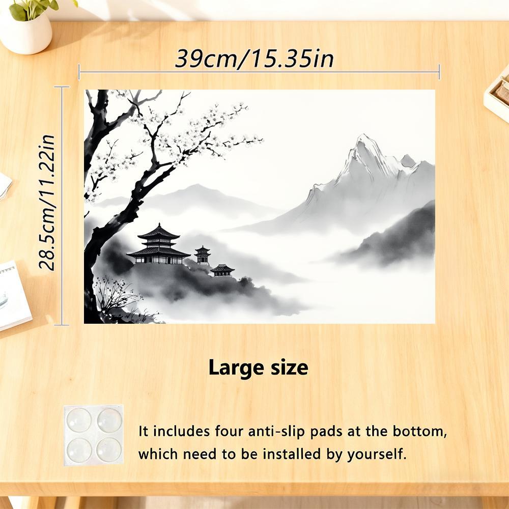 TEMU Tapis de découpe Montagne à l'encre, paysage, et ancienne, planche à découper en verre - Design oriental traditionnel monochrome, durable et