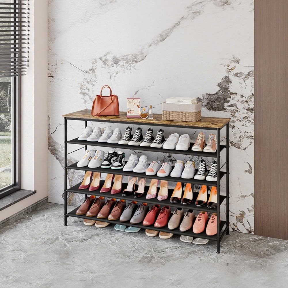 Shoe Rack Organizer 5 Tier Long Metal Organizer Shelf
