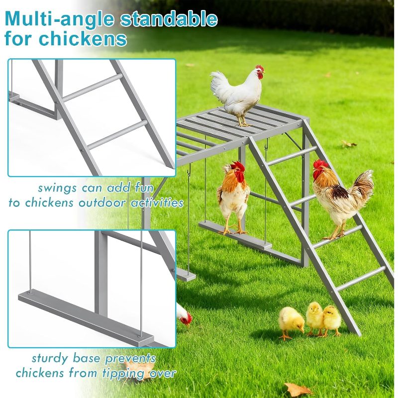 YBING Large Chicken Perch Coop, Chicken Perch Swing with Ladder, Chicken Roosting Bars Coop, Chicken Perch Roosting Bars, Metal Pet Swing Set Pet's Healthy Happy 8-10 Chick, - Image 6