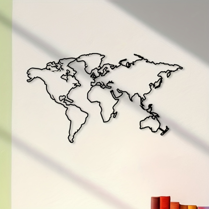 TEMU A Modern World Map Wall Decoration- Map Art Sculpture, Wrought Iron World Mural, Suitable For Living Room, Office Decoration, Traveler Holiday