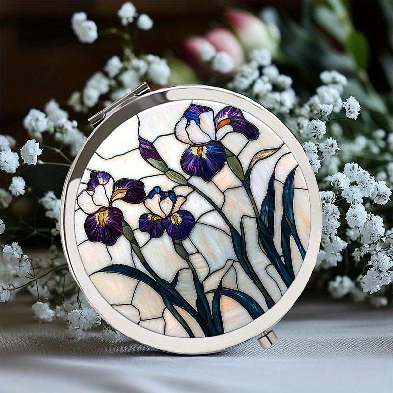TEMU Espejo de maquillaje portátil con diseño de iris de vidrio estropajoso - Espejo plegable con de acero inoxidable duradero, ideal para , comedor,