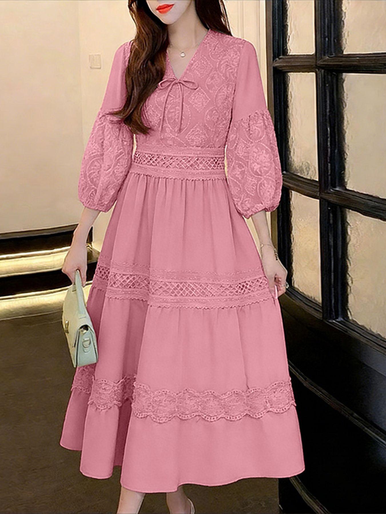 baggy formal dress women elegant lace embroidered a line tie front colla voce dress