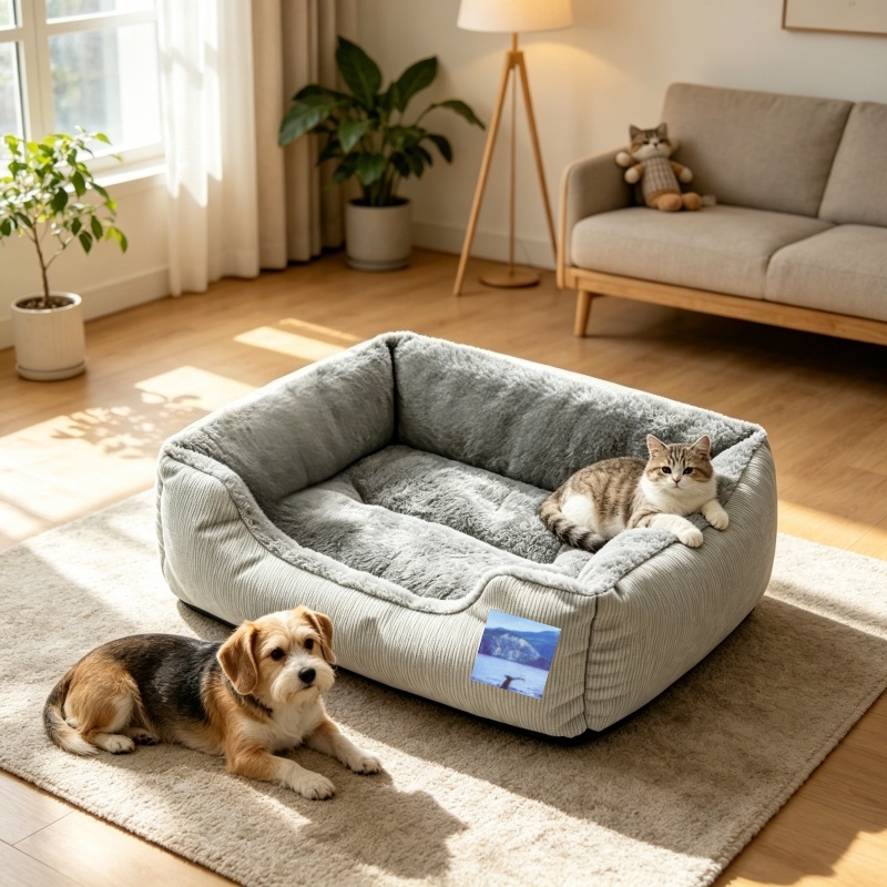 TEMU Rectangular Gray Pet Cat And Dog Sofa Bed Cat Bed Dog Bed Cat Mat Dog Sofa Plush Comfortable Mat, Thickened Soft Fabric Breathable Comfortable