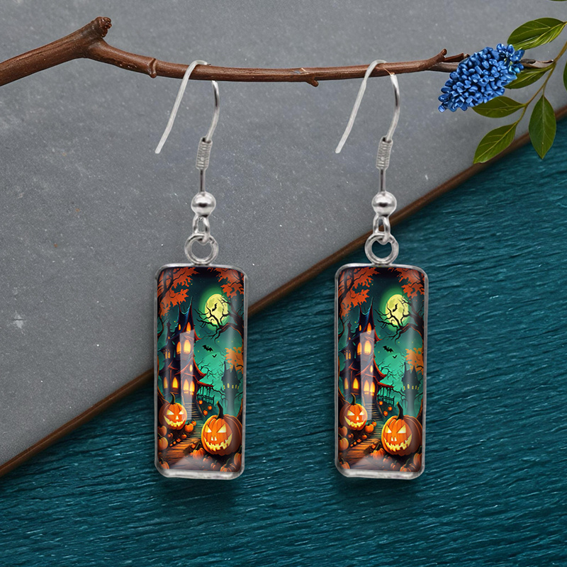 TEMU 1 Pair Haunted House Rectangular Earring Fashion Dangle Earrings Handmade Glass Dome Jewelry