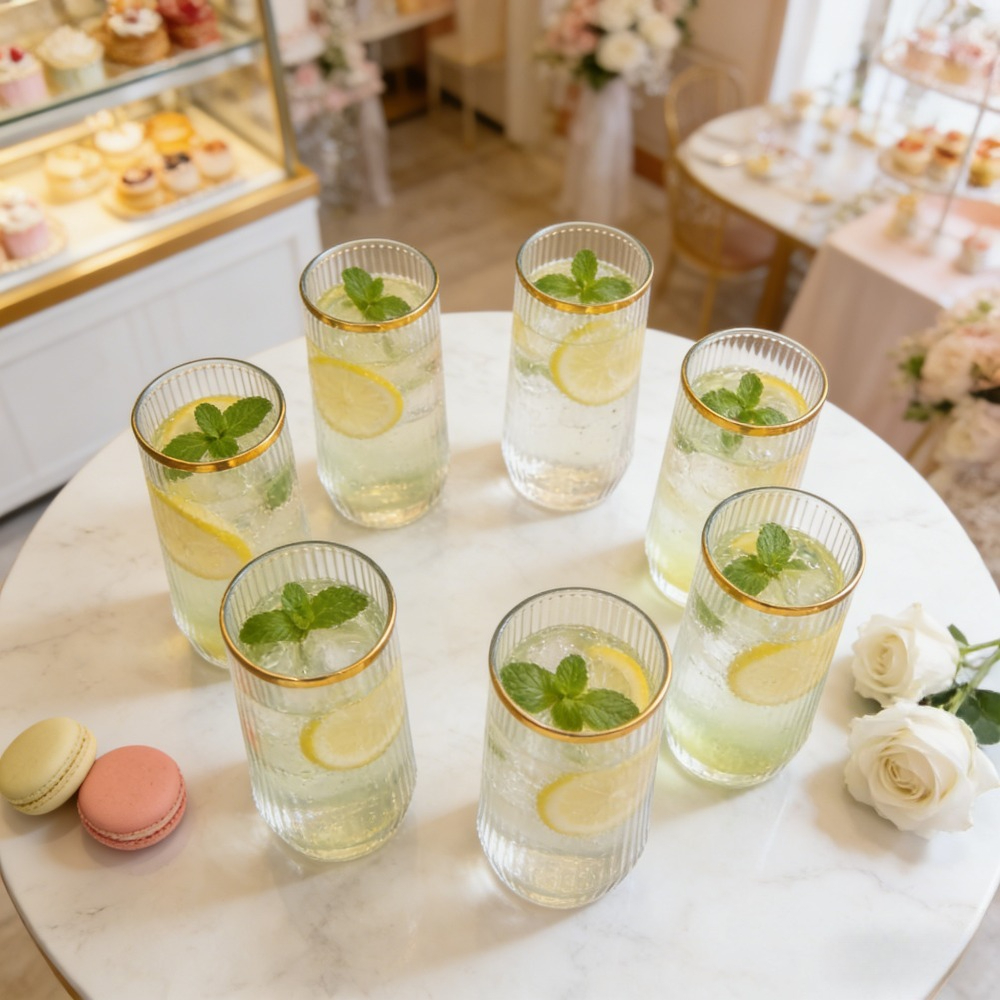 Juego de 8 copas de vino sin pie elegantes de 9 oz para Año Nuevo, con borde dorado transparente, vasos para helado, copas de champán con borde dorado, copas de cóctel transparente irrotables, adecuadas para bodas, Día de San Valentín, fiestas de Año Nuevo, cumpleaños, fiestas y celebraciones