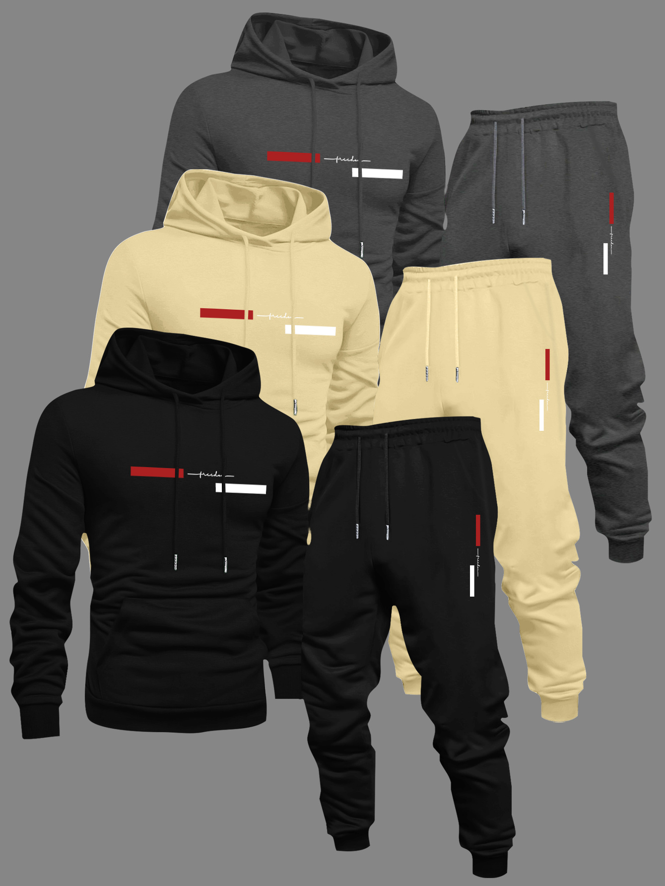 Men'S Casual Hooded Sweatshirt & Joggers Set - Geometric Letter Print, Regular Fit, Long Sleeve, Drawstring Waist, Geometric Pattern, Fall/Winter Collection, Fall Winter Apparel | Geometric Print Hoodie | Drawstring Hoodie