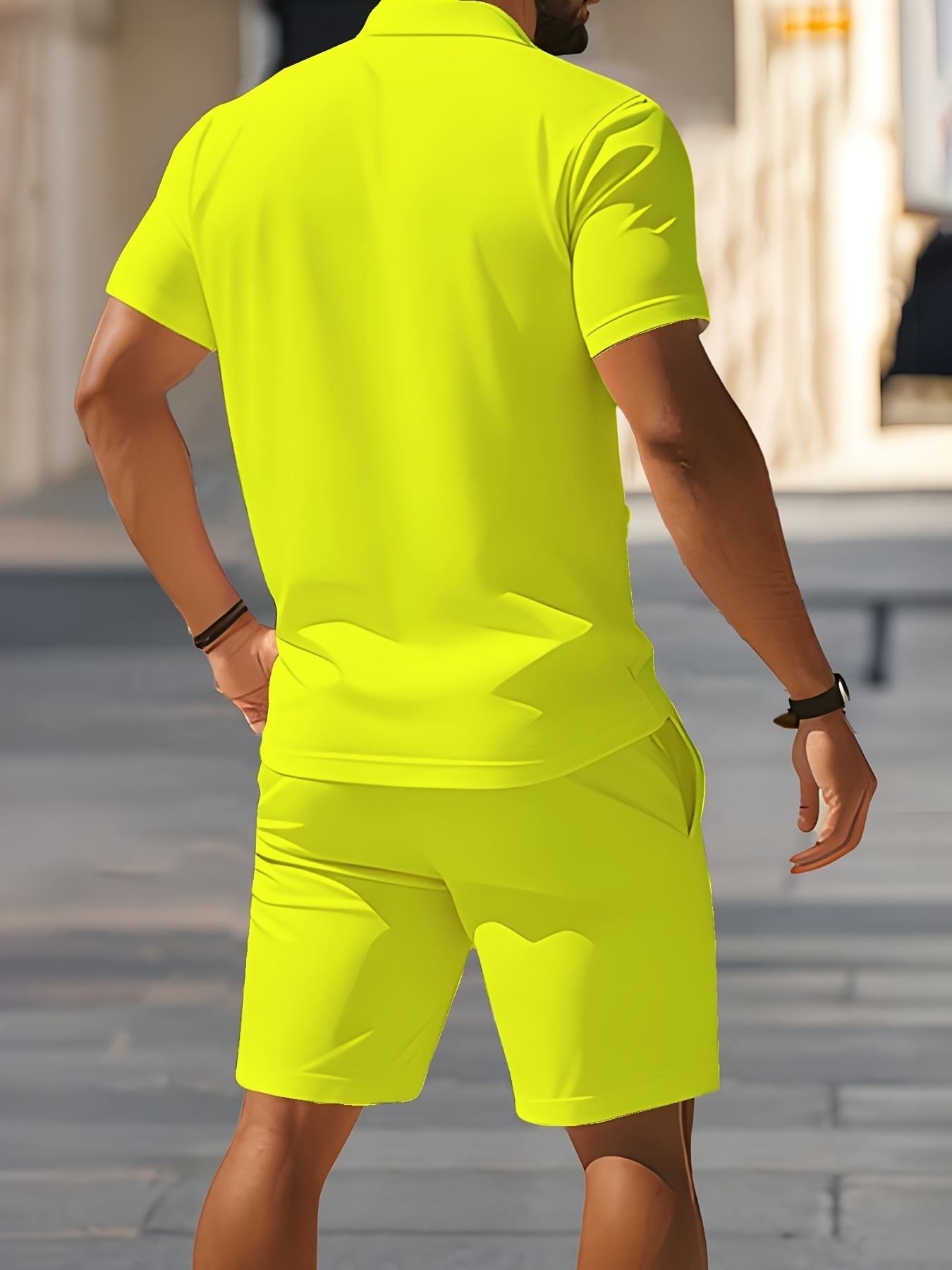 ensemble décontracté   pour homme - chemise et shorts 2 pièces pour tenue   en extérieur 1