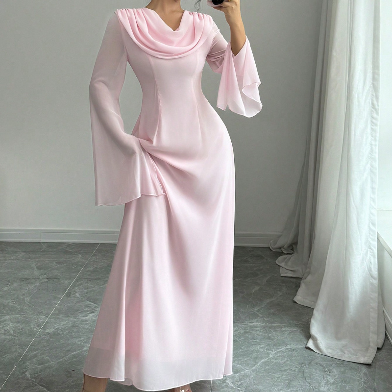 【k♡】Tulip Chiffon Long Dress beige pe 11cbb6cc43bd461f8da09309c7a243