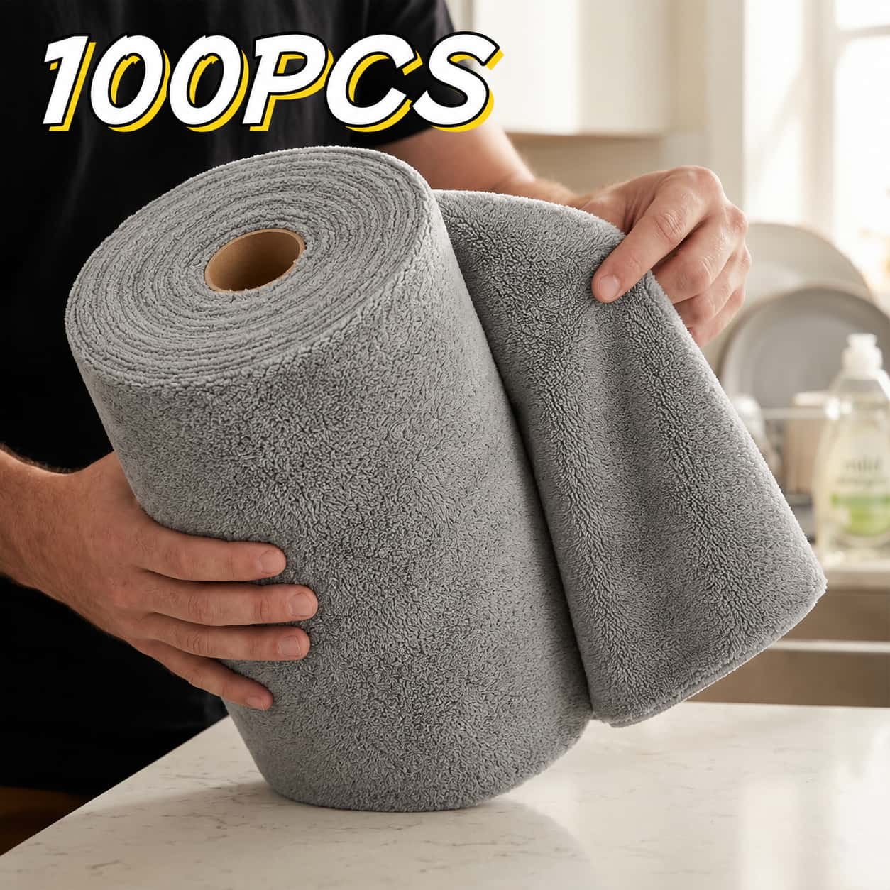 TEMU 100pcs/ Tear Cleaning Cloth Roll For Home, Kitchen, Bathroom& Car Detailing, Absorbent Wipes, Wet& Dry Multipurpose Cleaning Cloth
