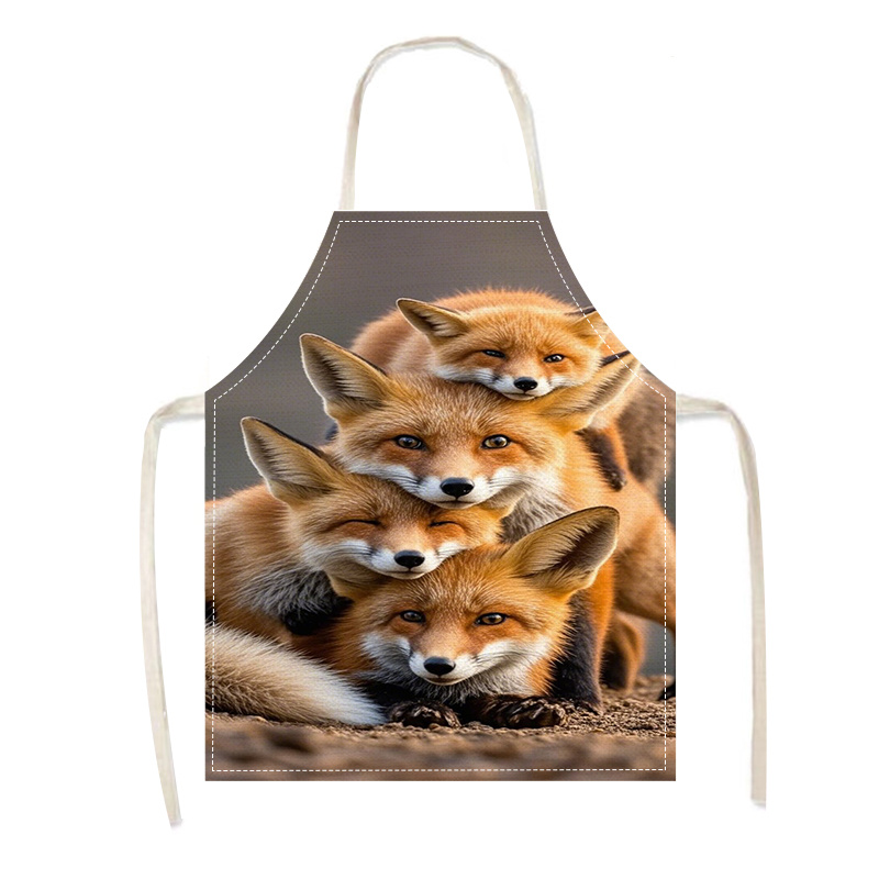 E-shop Schickes Fuchs-Druck Leinen Küchenschürze, Bequem & Pflegeleicht für das Kochen zu Hause