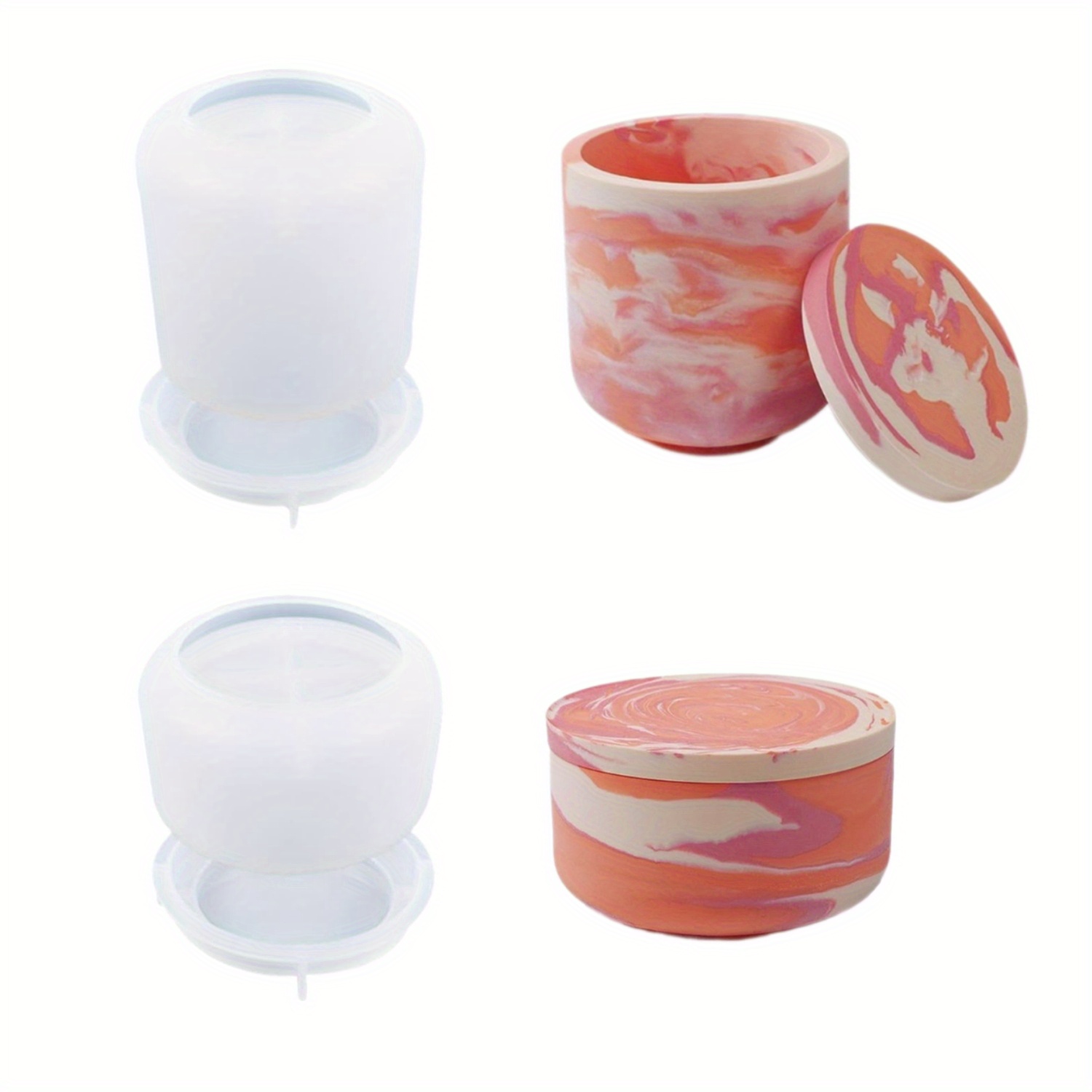 TEMU 2 Sets Of Large Silicone Candle Jar Molds With Lids Shapes, High & Reusable For Candles, Storage Boxes, Succulent Pots & Art Displays